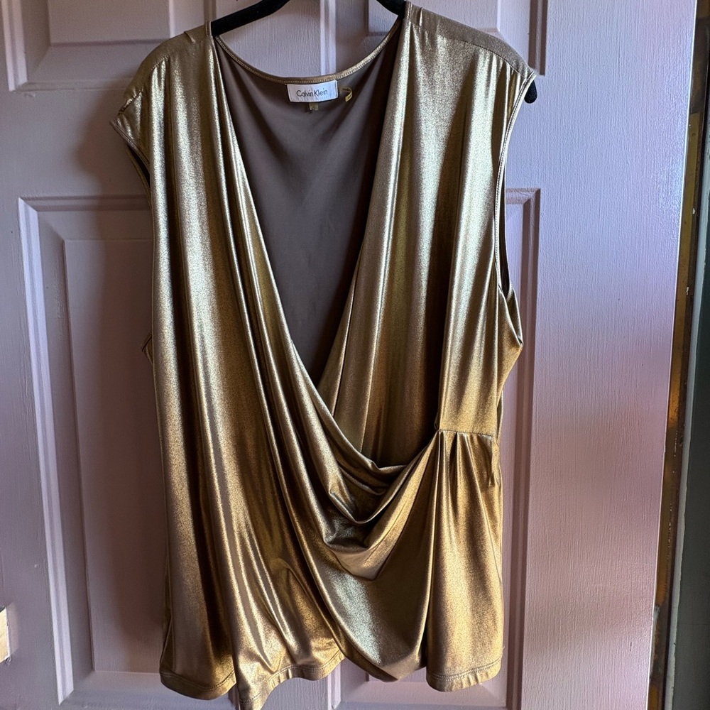 Calvin Klein Gold Drape Blouse